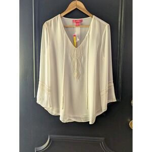 Catherine Cream Beaded Blouse Bell‎ Sleeve Blouse Size S Fairy Boho Feminine NWT